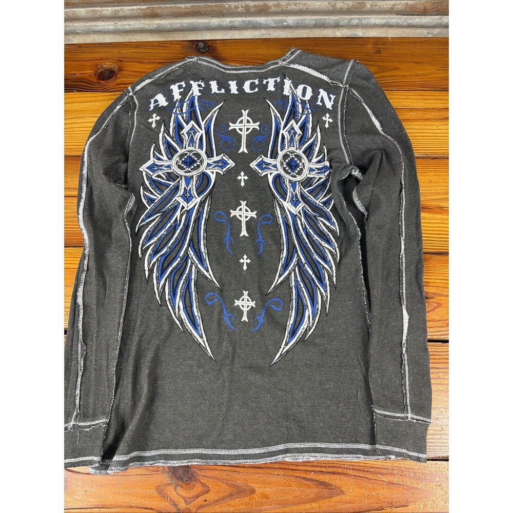 VTG y2k Men's Reversible Affliction Thermal Waffle Knit Long Sleeve Shirt Sz L